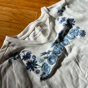 Janie and Jack White Tee with Blue Floral Embroidery
